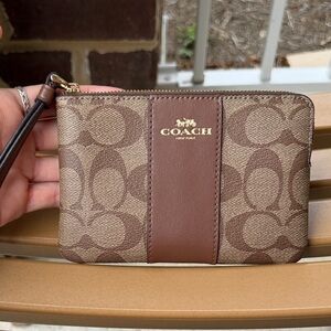 Authentic Coach Tan and Brown Signature Wristlet